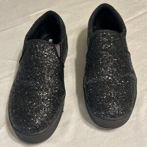 Womens black glitter loafers with platform